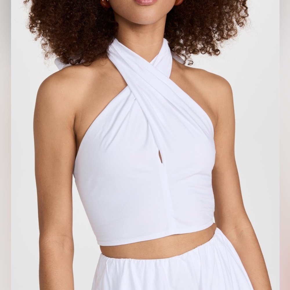 New STAUD Kai Cotton Halterneck Top in White